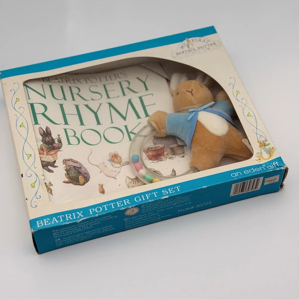 Vintage 1994 Beatrix Potter Nursery Rhyme Book & Peter Rabbit Plush Rattle Set